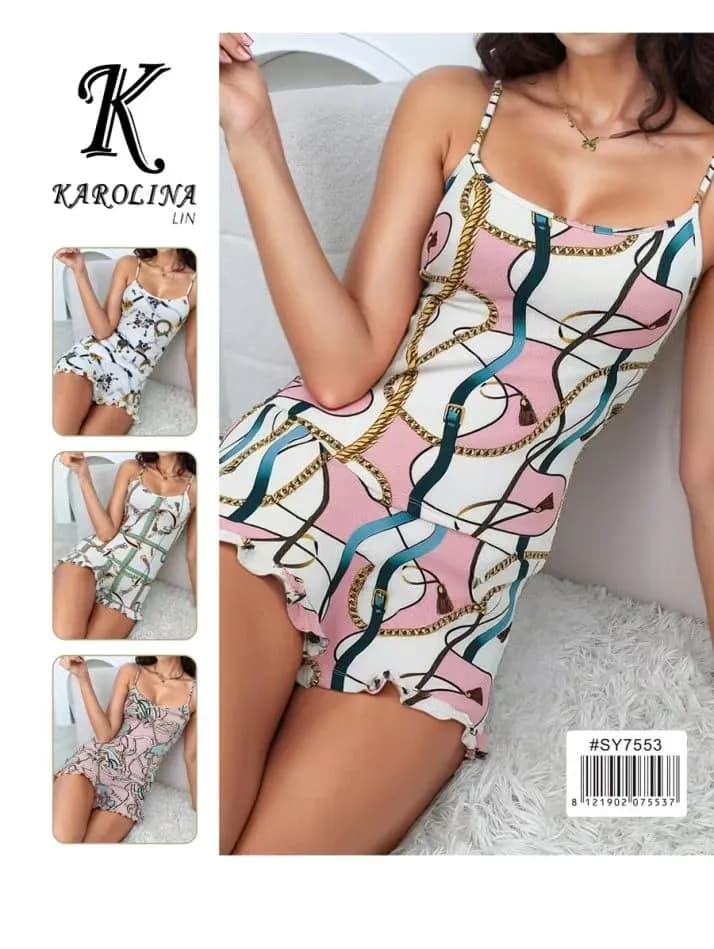 Piżama damska Karolina Lin na ramiączkach, wzór łańcuchy