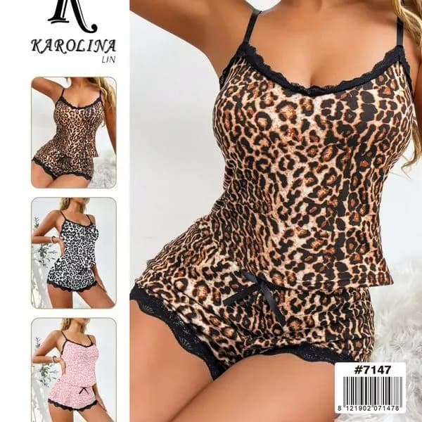 Piżama damska Karolina Lin, komplet 2-częściowy, wzór panterka