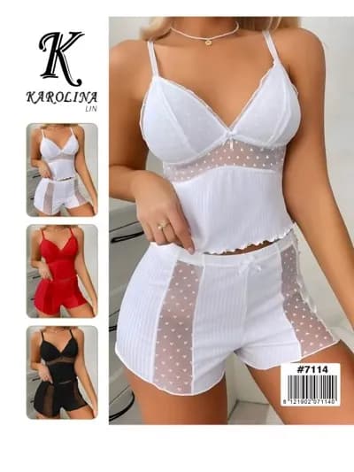 Piżama damska Karolina Lin, komplet top i szorty, prążkowana