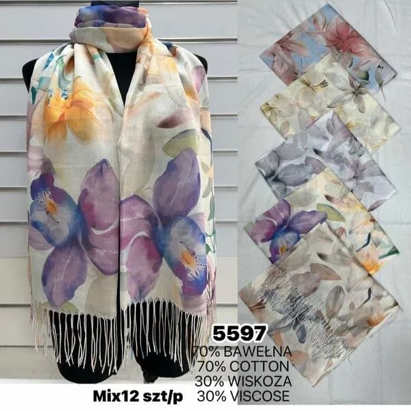 Szaliki damskie mix kwiatowy 70% wełna 30% wiskoza