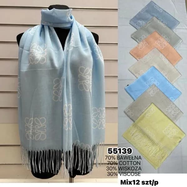 Szaliki damskie bawełniane z wiskozą, mix 12 szt
