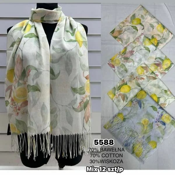 Szaliki damskie bawełniane z motywem cytryn 70% bawełna