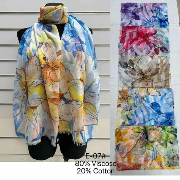 Szaliki damskie kwiatowe 80% wiskoza 20% bawełna E-07