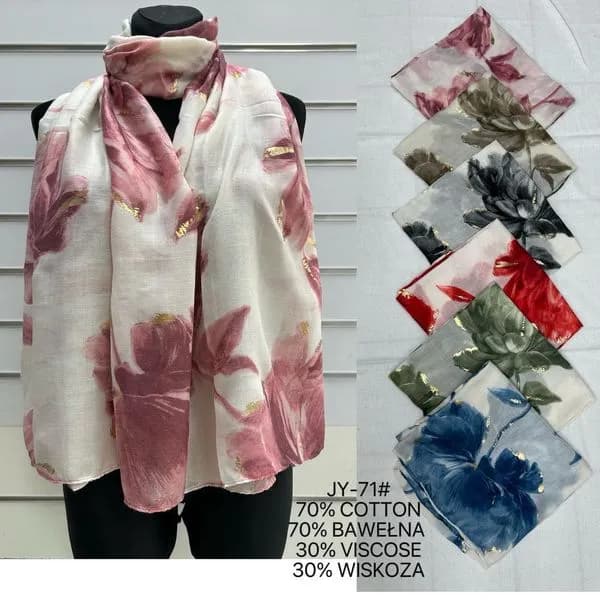 Szaliki damskie kwiatowe 70% bawełna 30% wiskoza