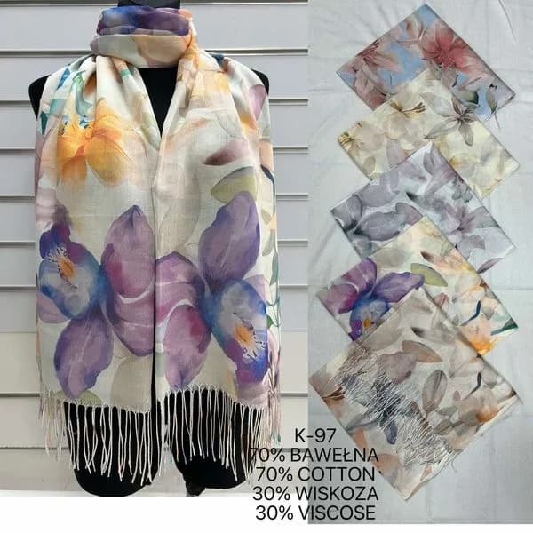 Szaliki damskie kwiatowe 70% bawełna K-97