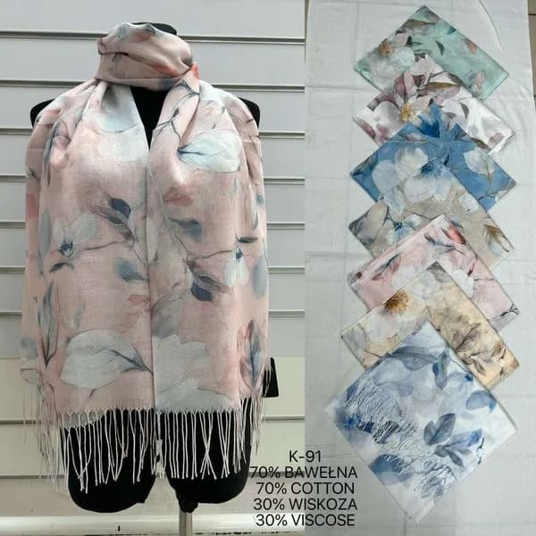 Szaliki damskie kwiatowe 70% bawełna 30% wiskoza