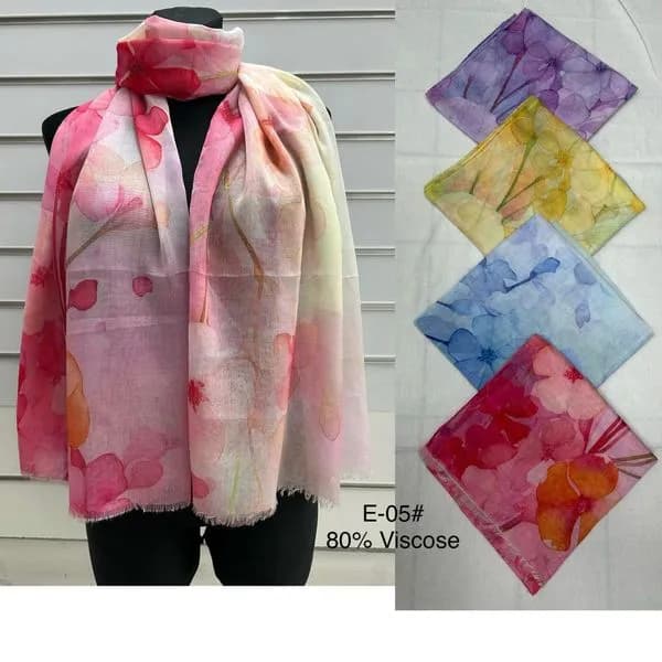 Szaliki damskie kwiatowe 80% wiskoza E-05