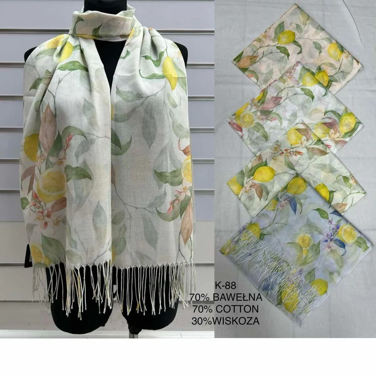 Szaliki damskie bawełniane z limonką 70% bawełna