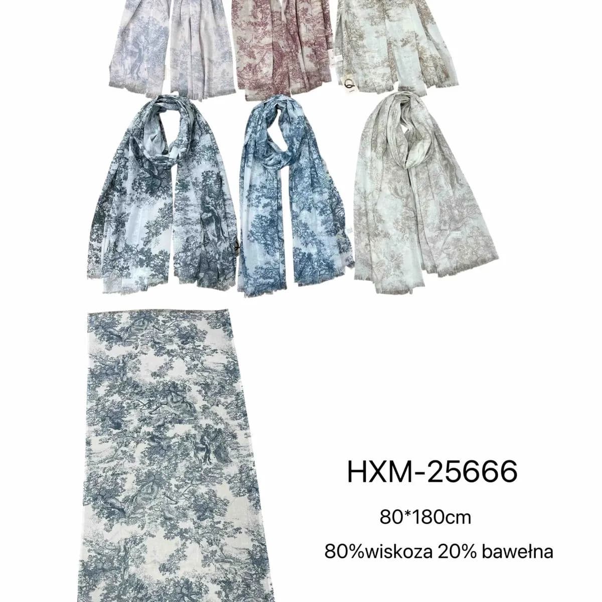 Szaliki damskie HXM-2566 80x180cm 80% wiskoza 20% bawełna