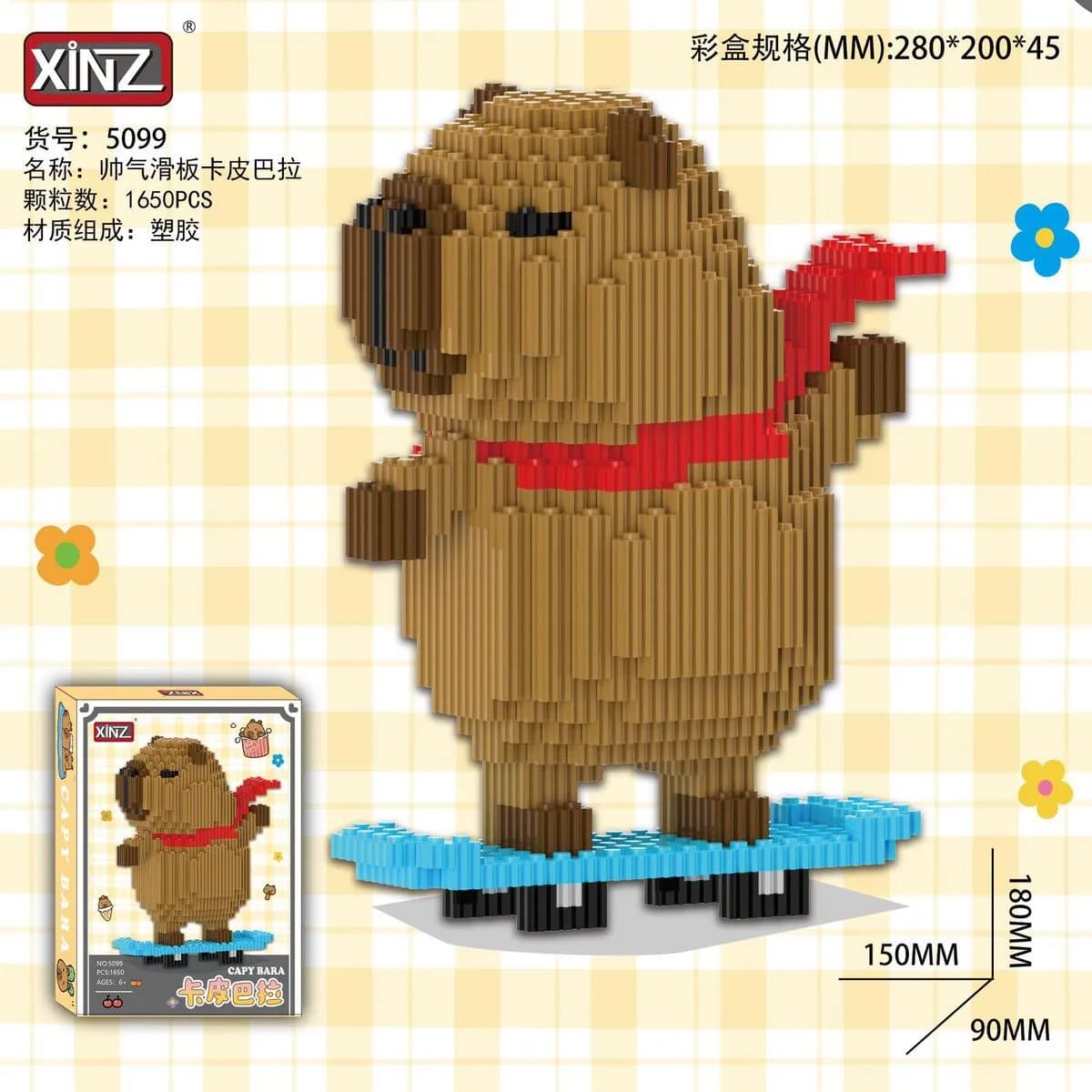 Klocki XINZ Kapibara 1650PCS na Deskorolce 18cm