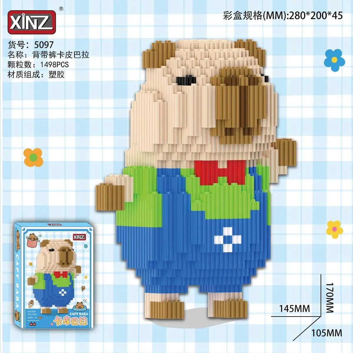 Klocki Kapibara 1489PCS XINZ Figurka w Ogrodniczkach 17cm