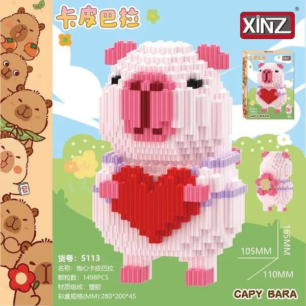Klocki Mikro Kapibara z Sercem 1498PCS XINZ 5113 Różowa