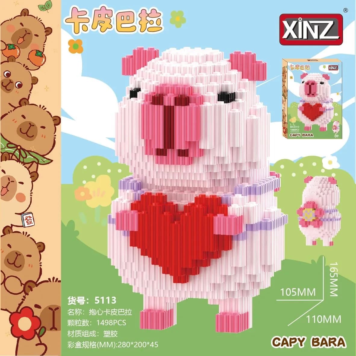 Klocki Mikro Kapibara z Sercem 1498PCS XINZ 5113 Różowa