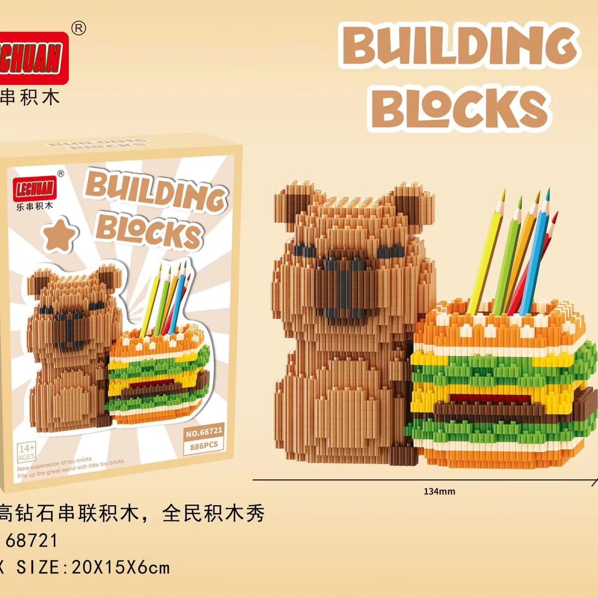 Klocki Kapibara 886PCS z przybornikiem Hamburger LECHUAN