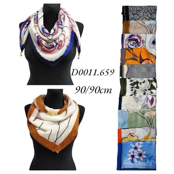 Szalik damski apaszka 90x90cm wzory z ozdobnymi koralikami