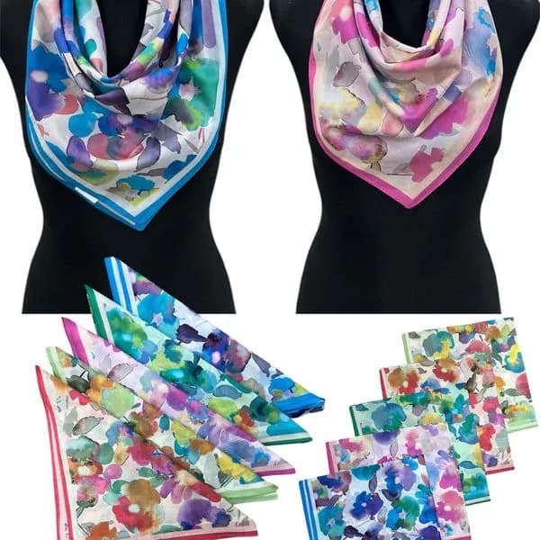 Szalik damski 100% bawełna, wzór kwiatowy, mix kolorów 12 szt.