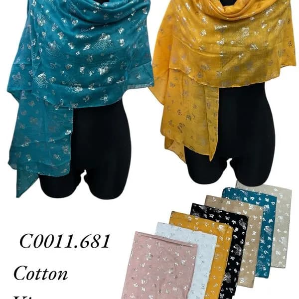 Szalik damski bawełna wiskoza srebrne motyle mix kolorów 12szt