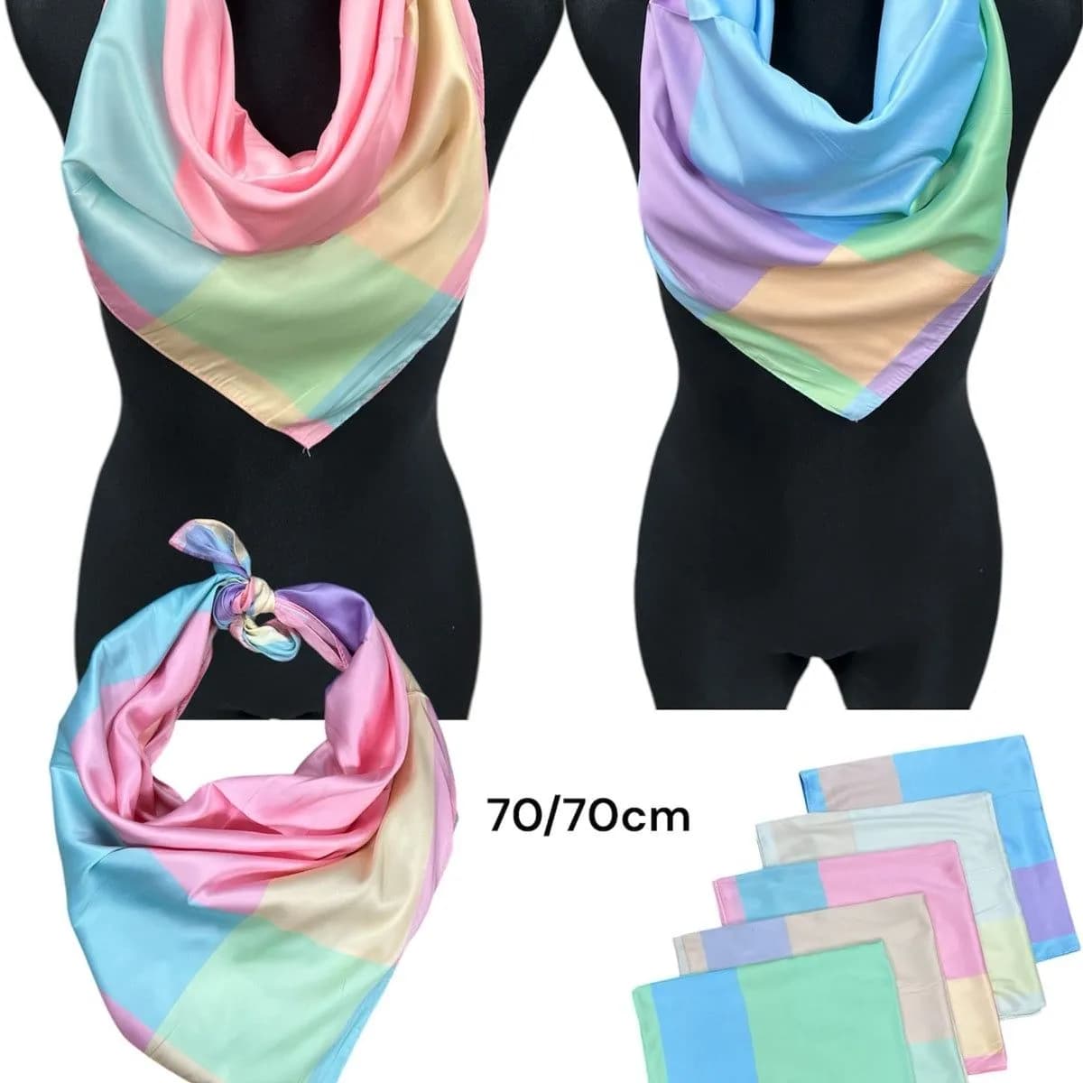 SZALIK DAMSKI apaszka 70/70cm jedwabista pastelowa kratka