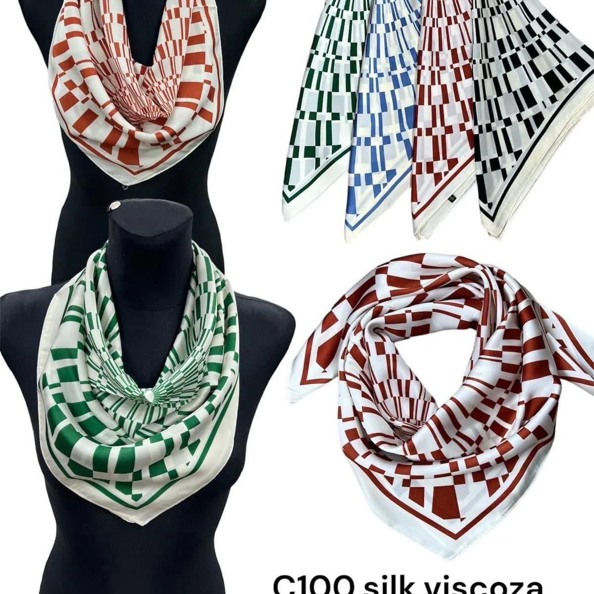 Szalik damski apaszka jedwab i wiskoza, wzór geometryczny