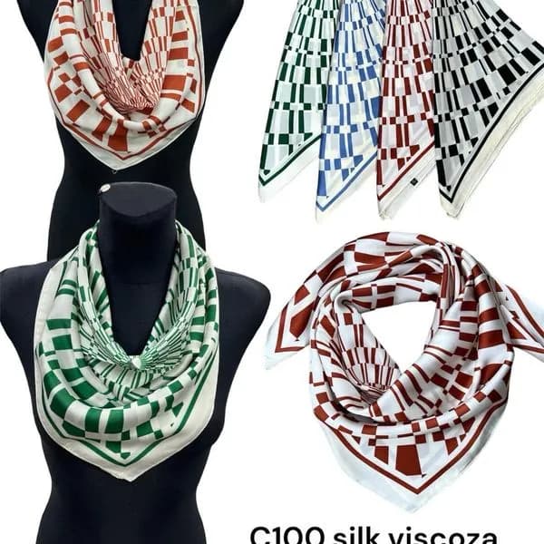 Szalik damski apaszka jedwab i wiskoza, wzór geometryczny