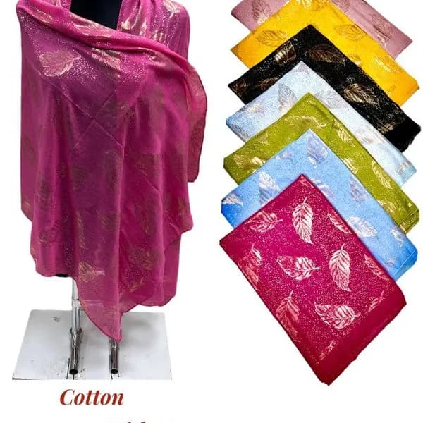 SZALIK DAMSKI bawełna wiskoza, złoty wzór liście, mix kolorów