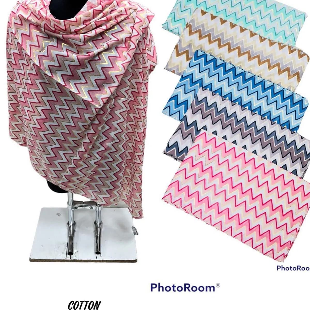 Szalik damski bawełniany wzór zygzak złota nitka mix kolorów