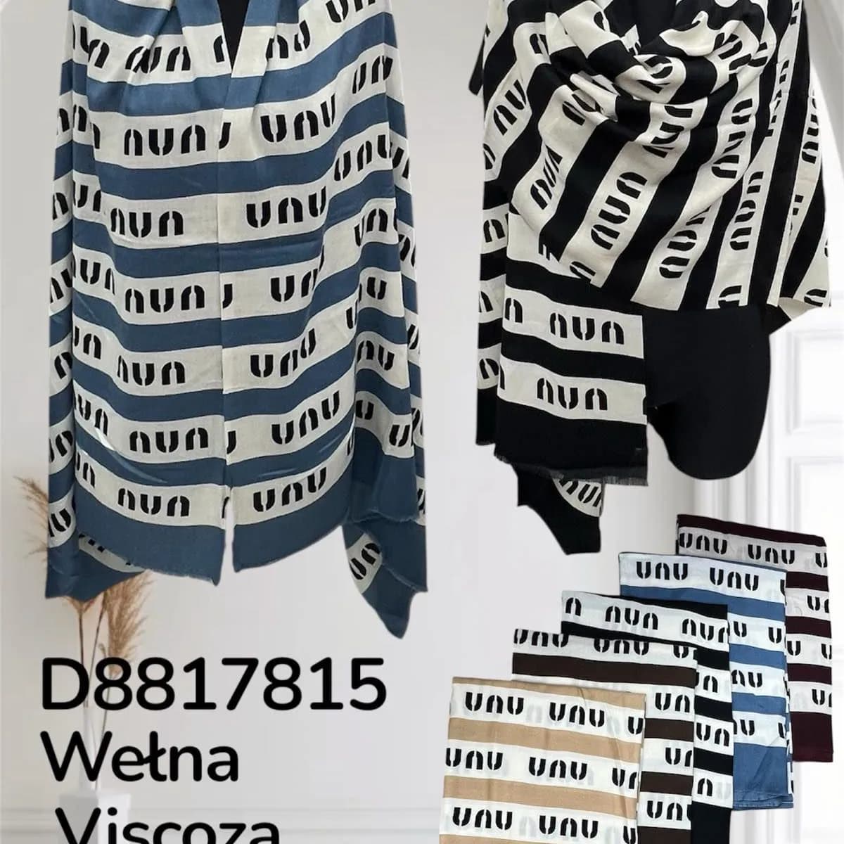 Szalik Damski Wełna i Wiskoza w Pasy - Mix Kolorów 12 szt.