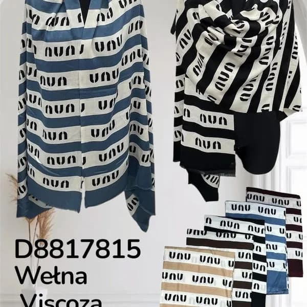 Szalik Damski Wełna i Wiskoza w Pasy - Mix Kolorów 12 szt.