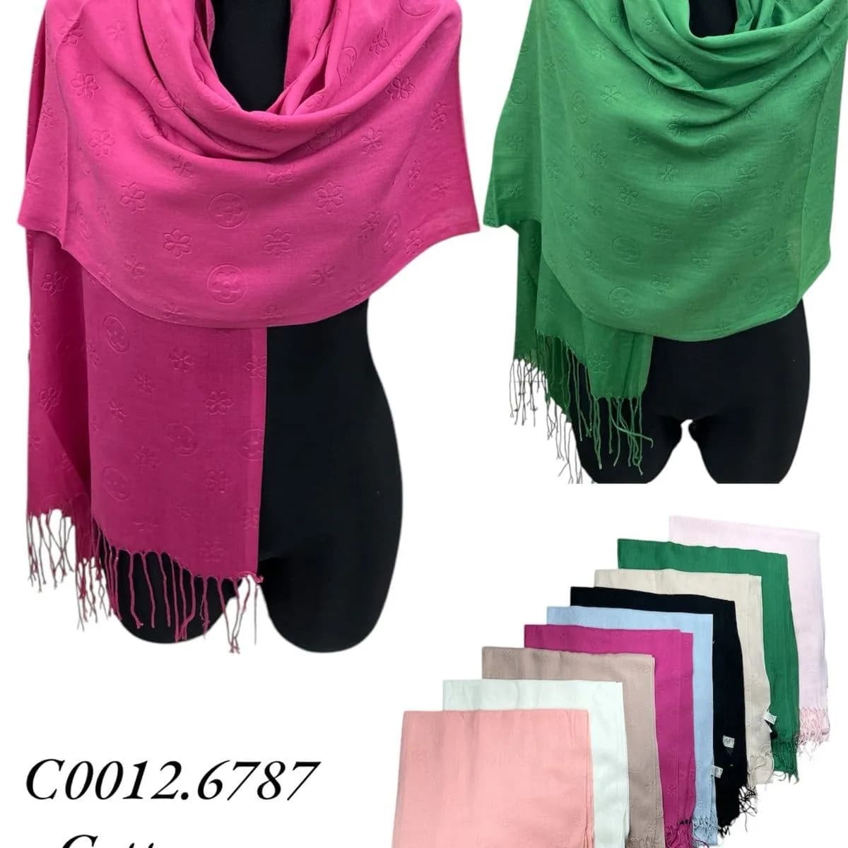 SZALIK DAMSKI bawełna i wiskoza, wzór tłoczony z frędzlami