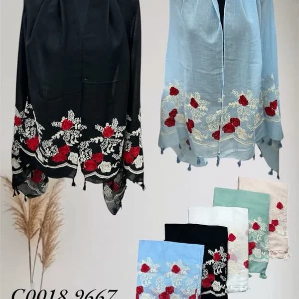 SZALIK DAMSKI z haftem kwiatowym bawełna wiskoza 12 szt.