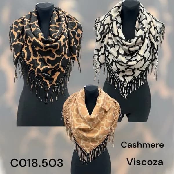 SZALIK DAMSKI z frędzlami wzór zwierzęcy Cashmere Viscoza
