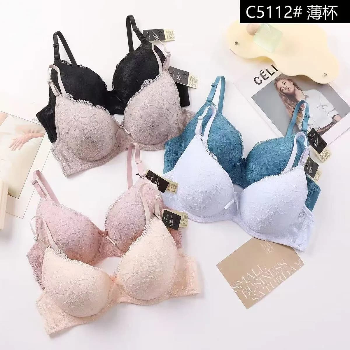 Biustonosze damskie koronkowe TEYI C5112, mix kolorów, 12 szt.