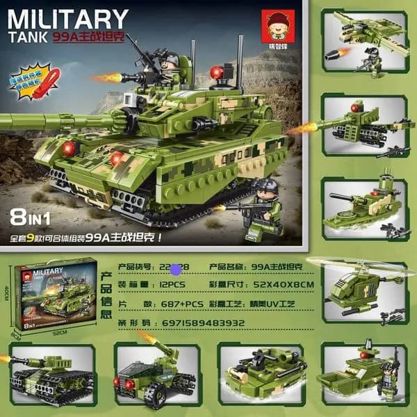 Klocki Military Tank 8in1 687+PCS Czołg 99A z figurkami
