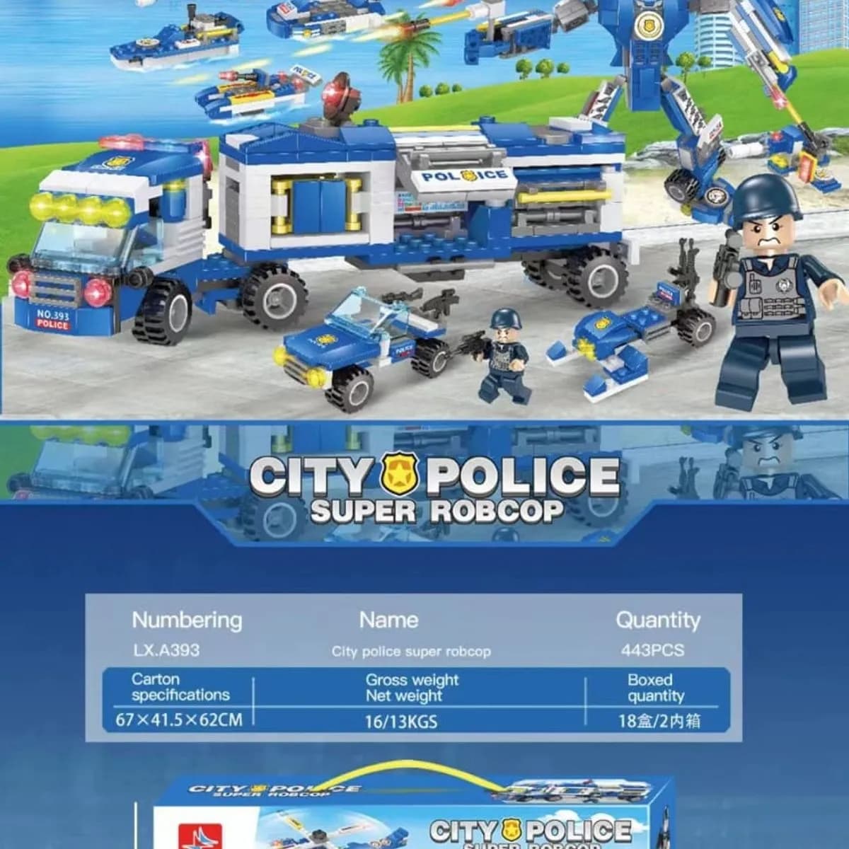 Klocki City Police Super Robcop 443PCS - Zestaw Konstrukcyjny 8w1