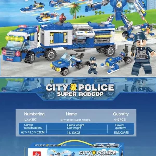 Klocki City Police Super Robcop 443PCS - Zestaw Konstrukcyjny 8w1