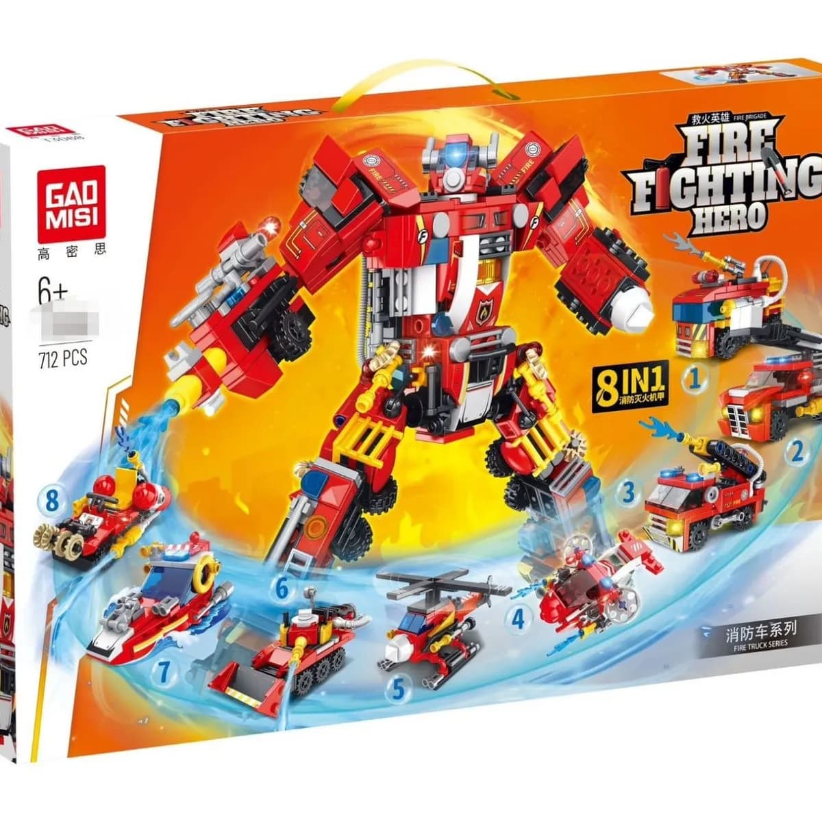 Klocki Fire Fighting Hero 712PCS Straż Pożarna Robot 8w1 GAO MISI
