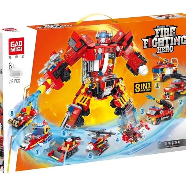 Klocki Fire Fighting Hero 712PCS Straż Pożarna Robot 8w1 GAO MISI