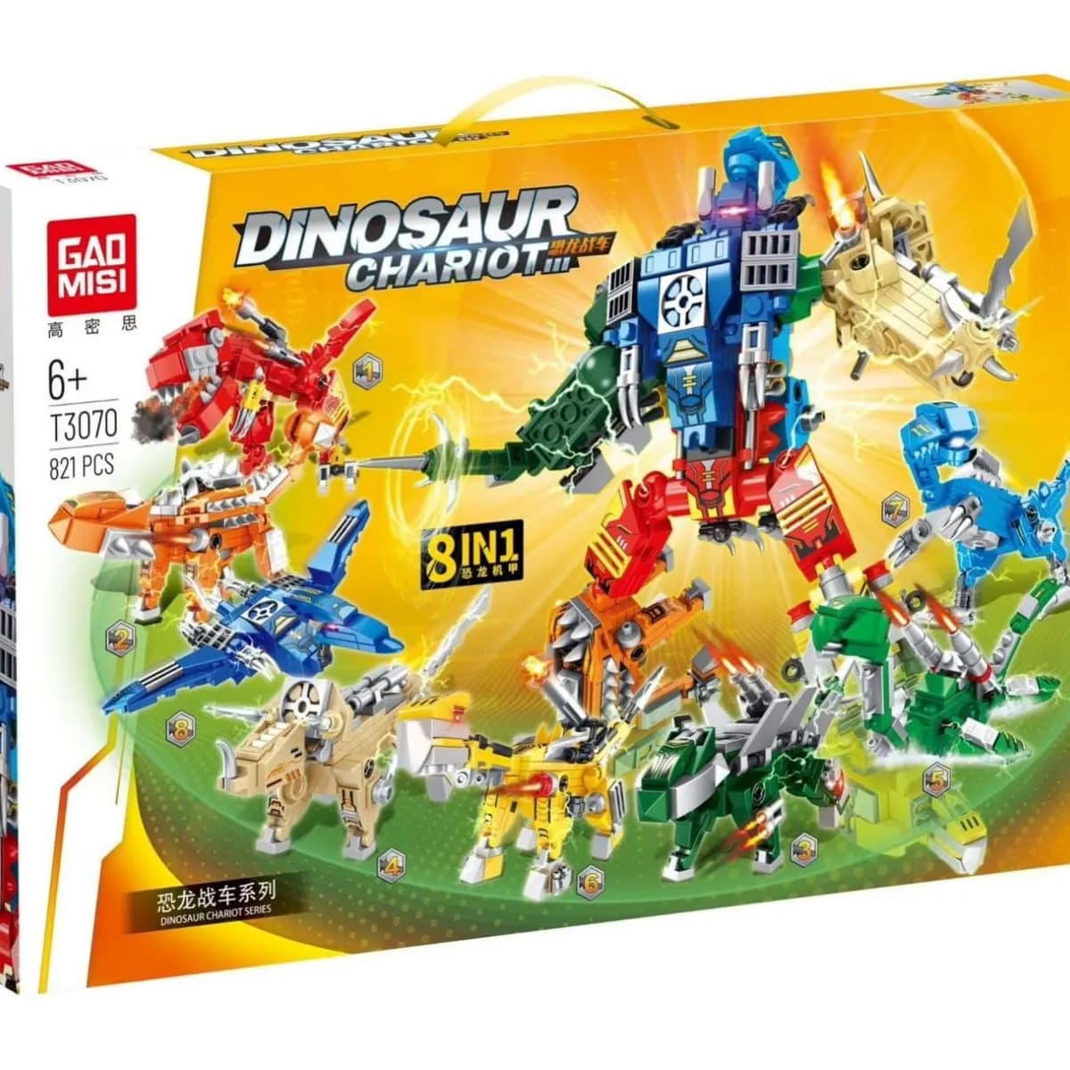 Klocki Dinosaur Chariot 821PCS - Zestaw 8w1 Robot Dinozaury