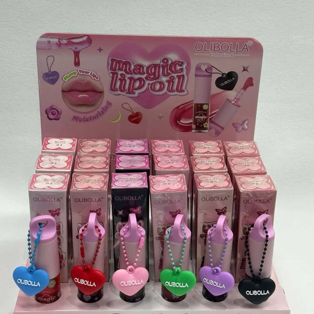 Błyszczyki do Ust Lip Oil Olibolla Magic Lip Oil z zawieszką 24 szt.