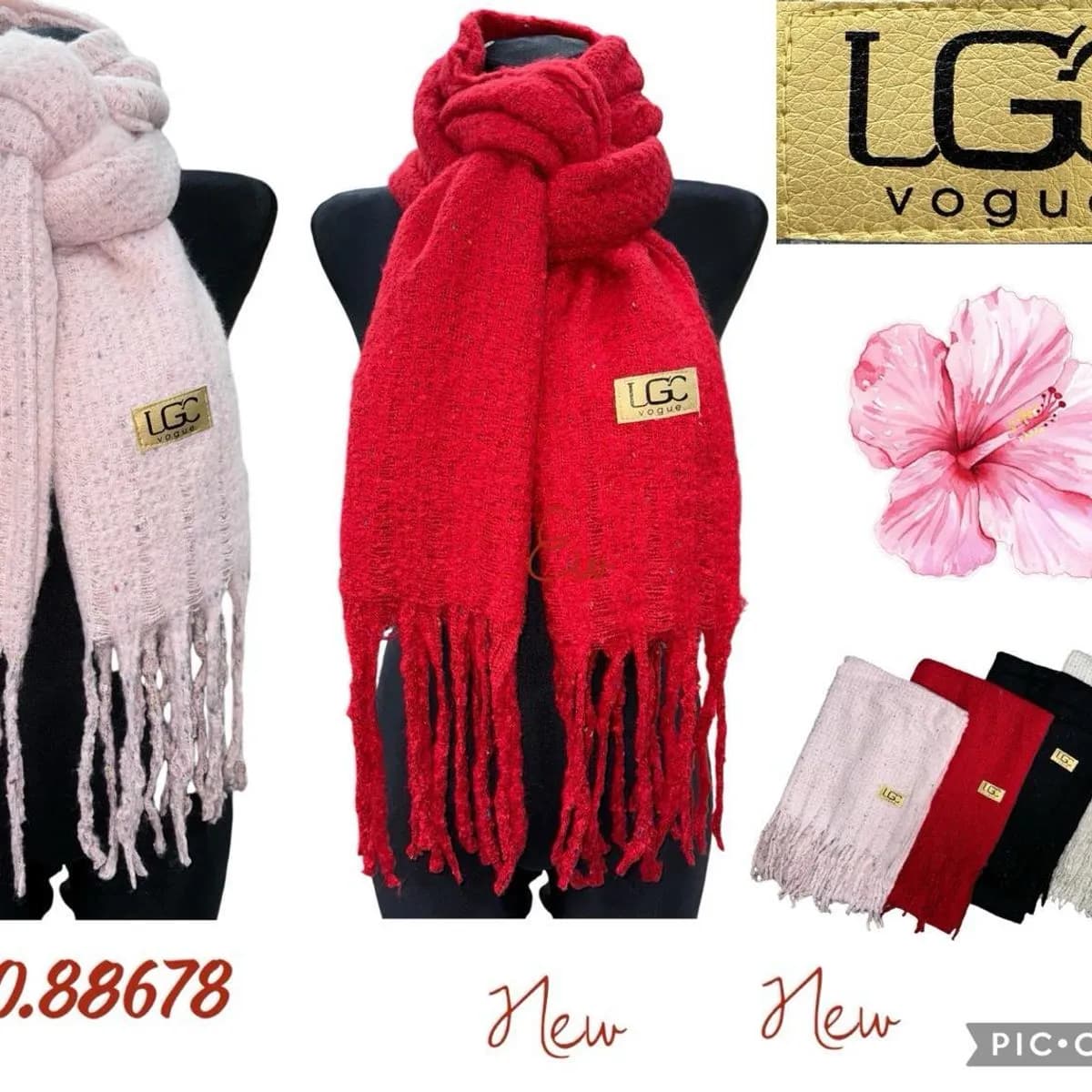 Szalik damski LGC Vogue z frędzlami, gruba dzianina, mix kolorów