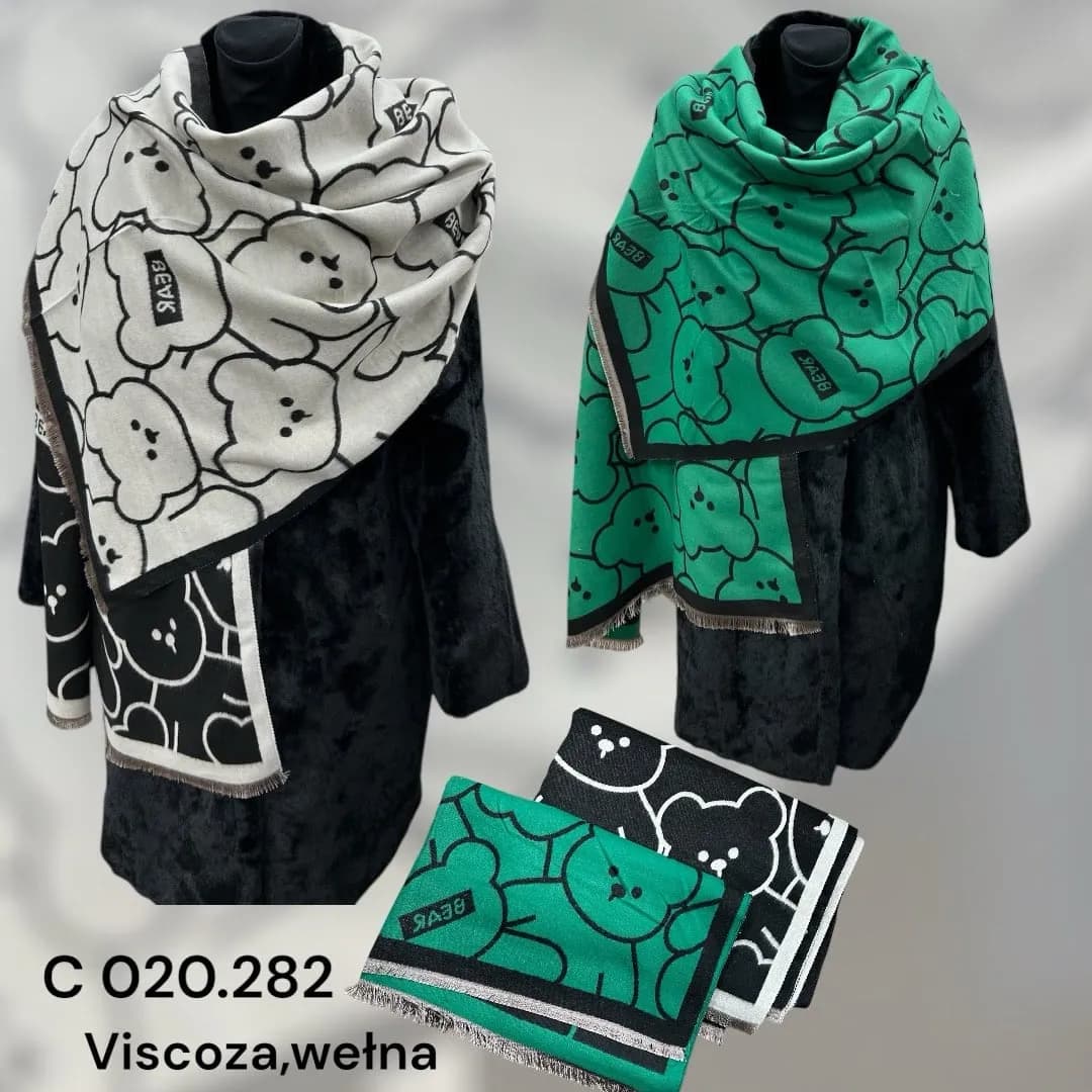 SZALIK DAMSKI wiskoza i wełna, wzór w misie BEAR, 12 szt.