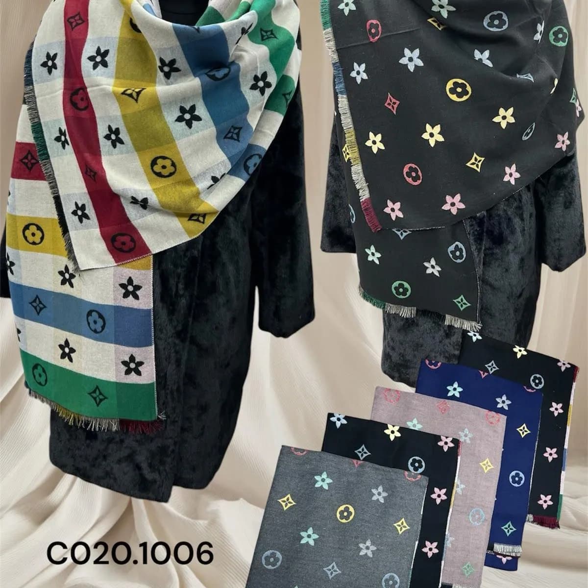 SZALIK DAMSKI wiskoza i wełna, wzory kwiatowe mix kolorów