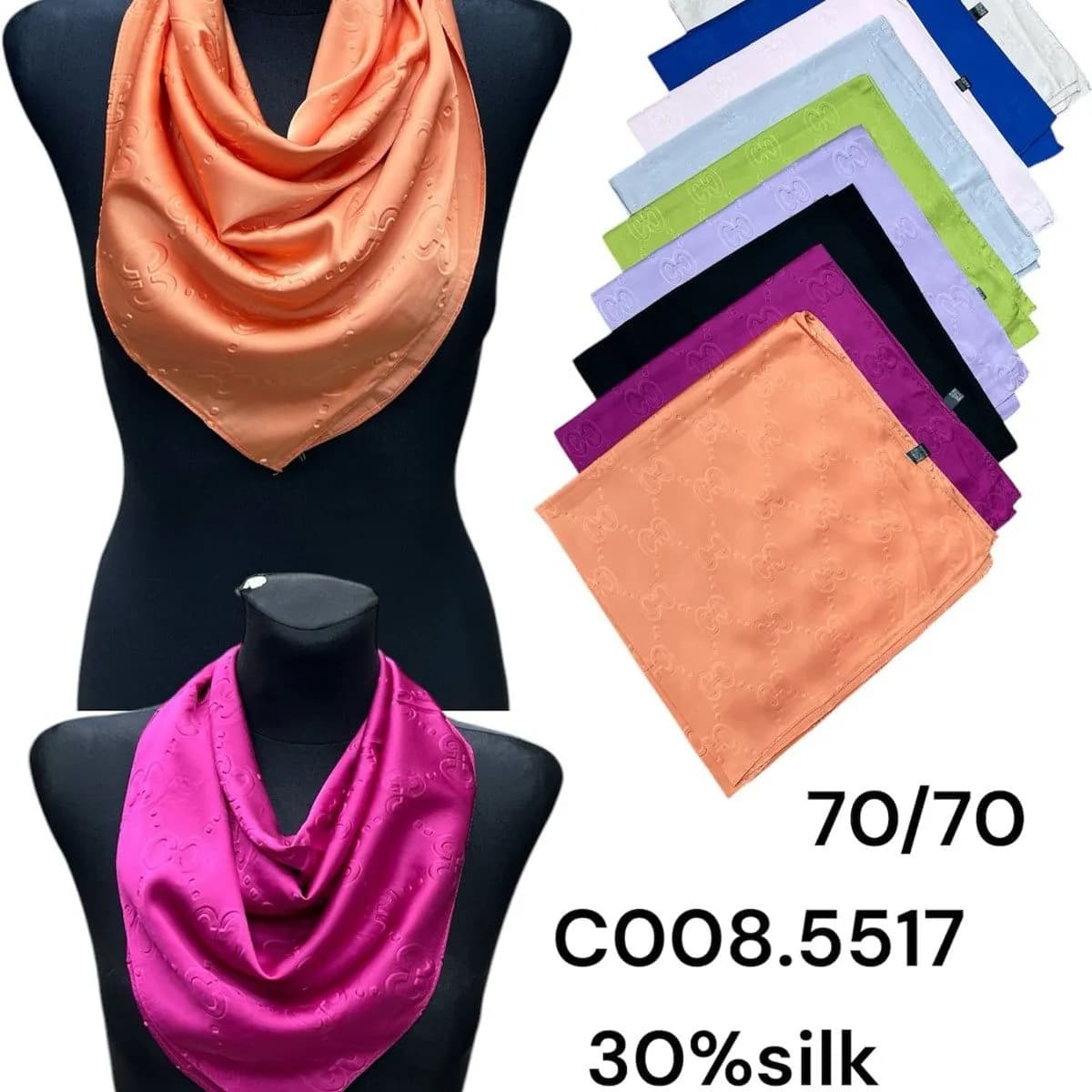 SZALIK DAMSKI Apaszka 70x70cm z Jedwabiem, Wzór Monogram Mix