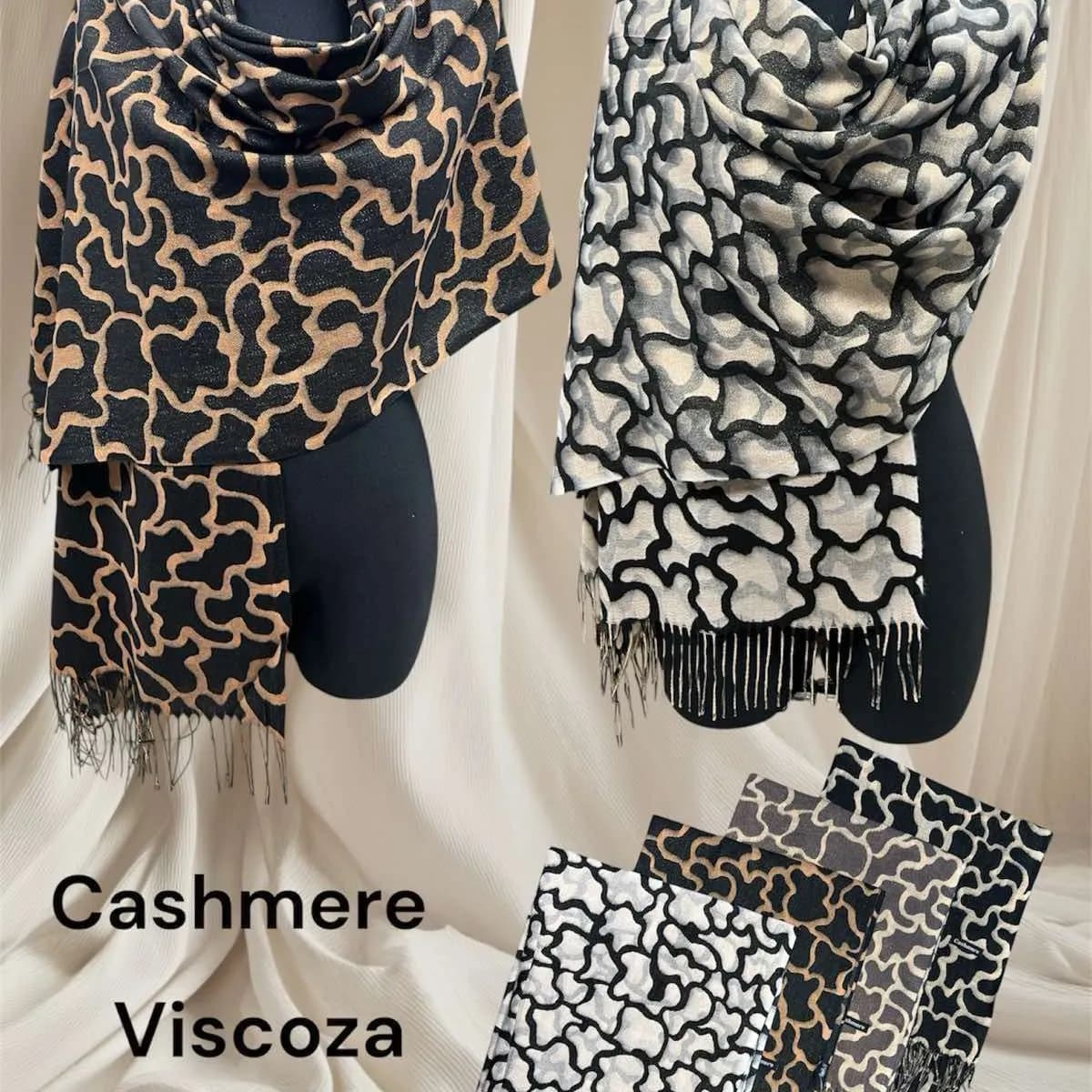 Szalik damski Cashmere Viscoza wzór abstrakcyjny z frędzlami