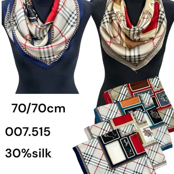 Szalik damski apaszka 70x70cm 30% jedwab wzór łańcuchy