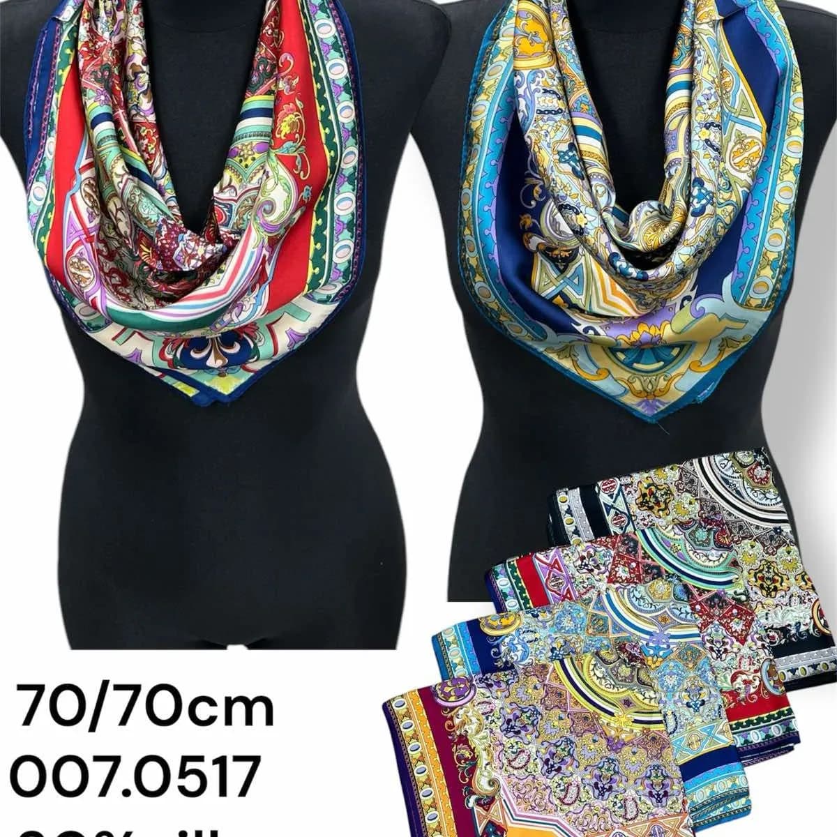 Szalik damski apaszka 70x70cm 30% jedwab wzorzysta 12szt