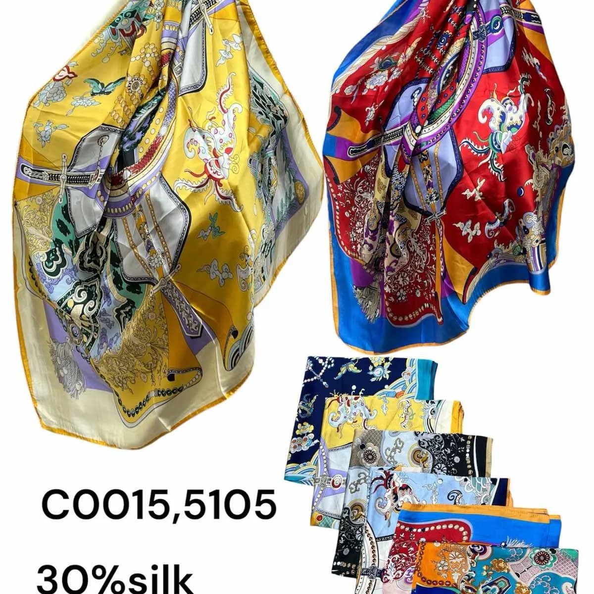 Szalik damski apaszka 30% jedwab wzorzysta mix kolorów