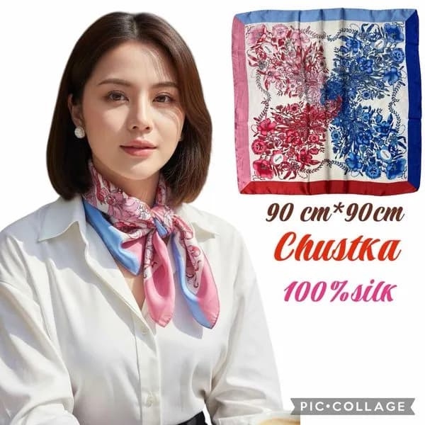 Chustka damska jedwabna 90x90 cm wielobarwna