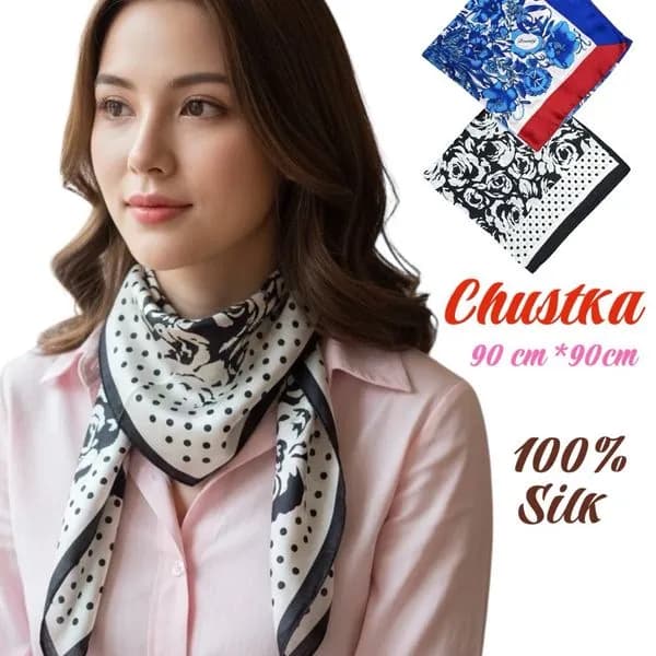 Chustka damska jedwabna 90x90 cm czarno-biała