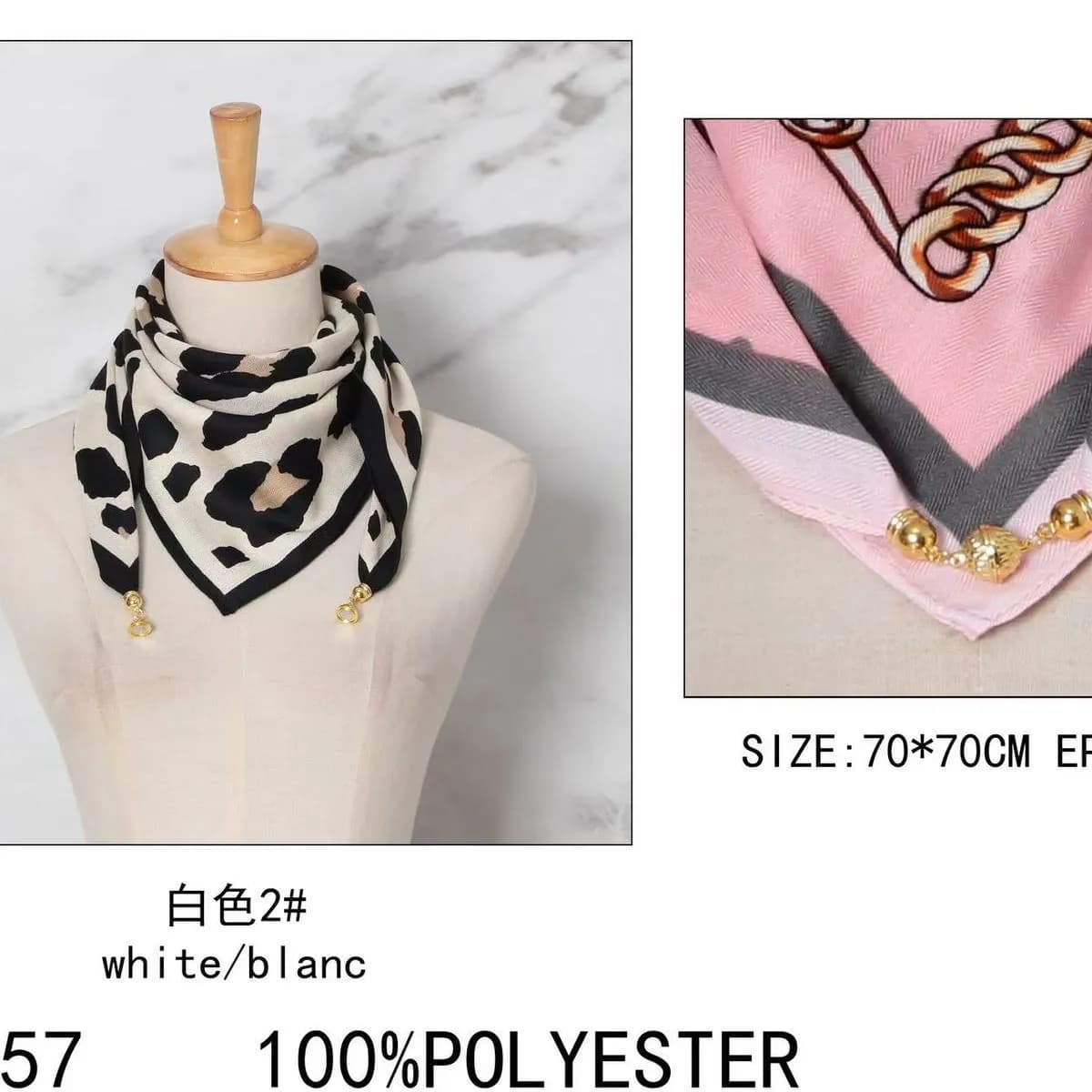 Chustka damska 70x70 cm czarno-biała wzór cętkowany